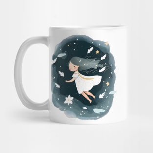 Ethereal White Dress Girl Soaring Amongst Stars and Flowers Mug